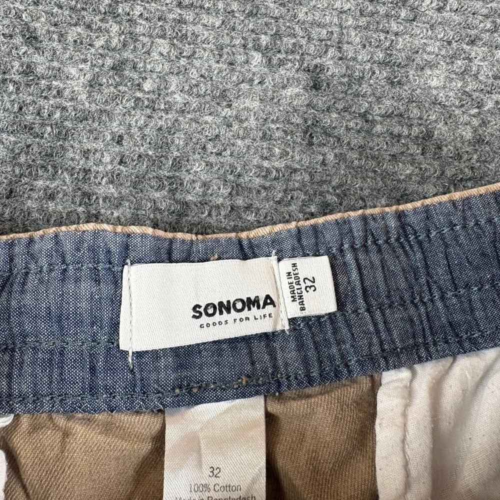 Sonoma Goods For Life Mens Khaki Tan Elastic Waist Drawstring Cotton Shorts 32
